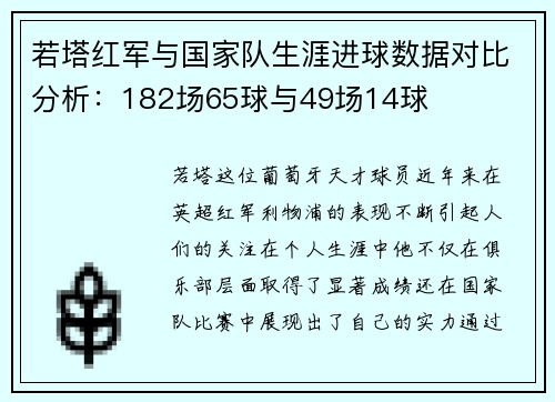 若塔红军与国家队生涯进球数据对比分析：182场65球与49场14球